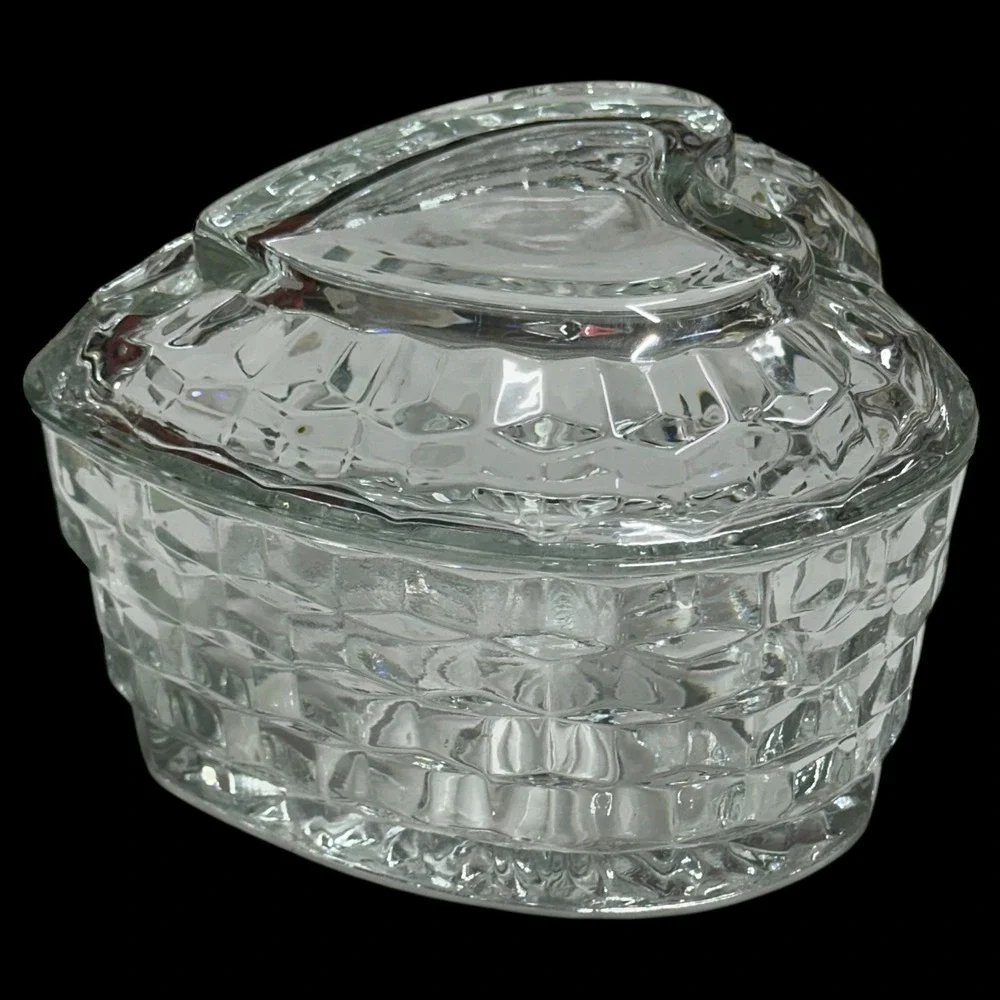 Homco Glass Heart‎ Box Fostoria Whitehall Colony Cubist Candy Trinket Lid VTG